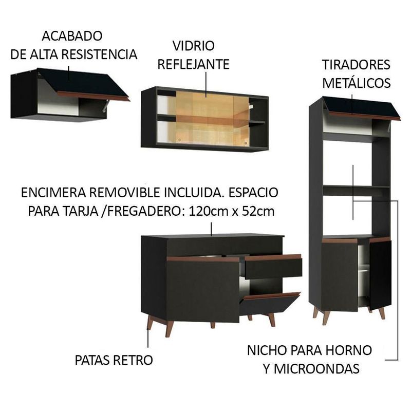 Cocina integral completa modular madesa reims 260cm negro 03