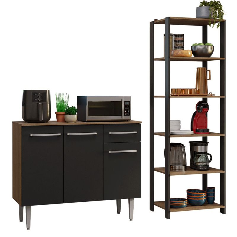 Kit gabinete y despensa de cocina madesa marrón/negro