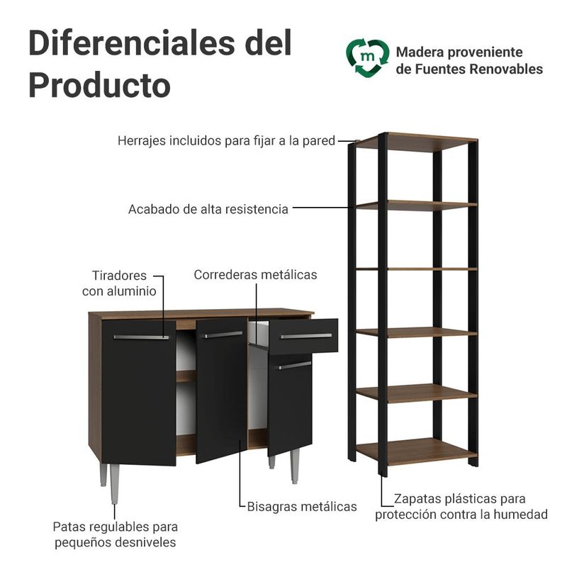 Kit gabinete y despensa de cocina madesa marrón/negro