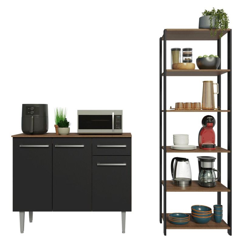 Kit gabinete y despensa de cocina madesa marrón/negro