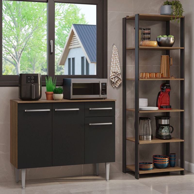 Kit gabinete y despensa de cocina madesa marrón/negro