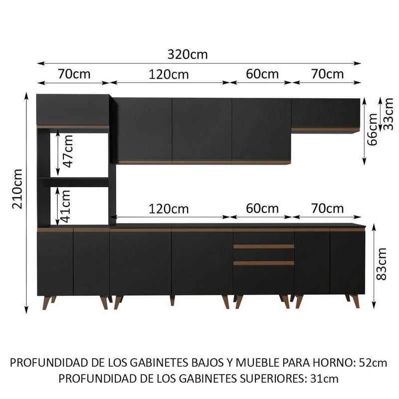 Cocina integral completa modular madesa reims 320cm negro 03