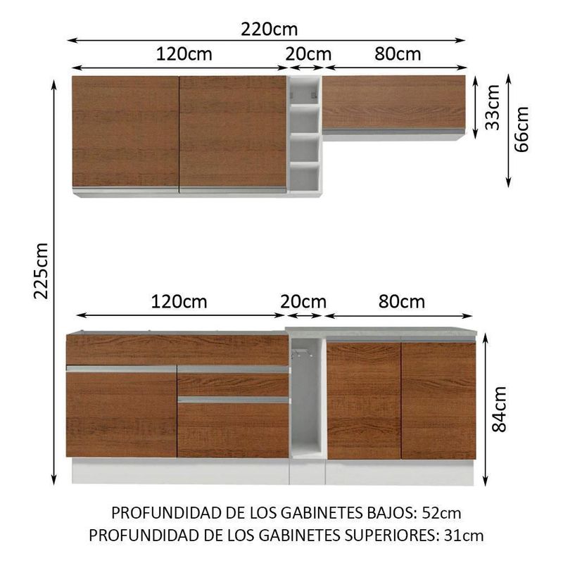 Cocina integral completa modular madesa glamy 220cm bm 03