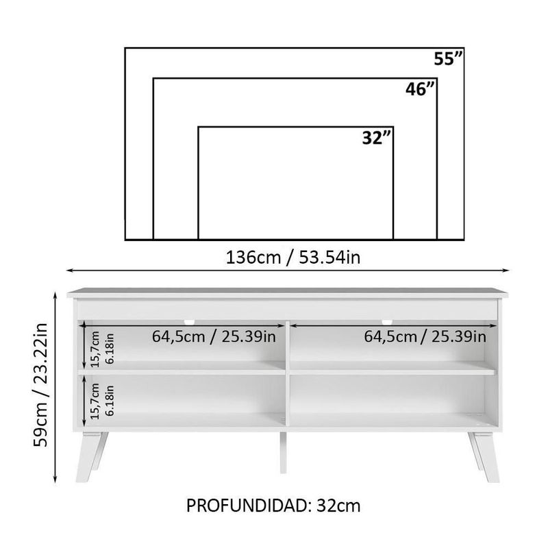 Mueble mesa para tv rack madesa 4 espacios hasta 65 bb 02