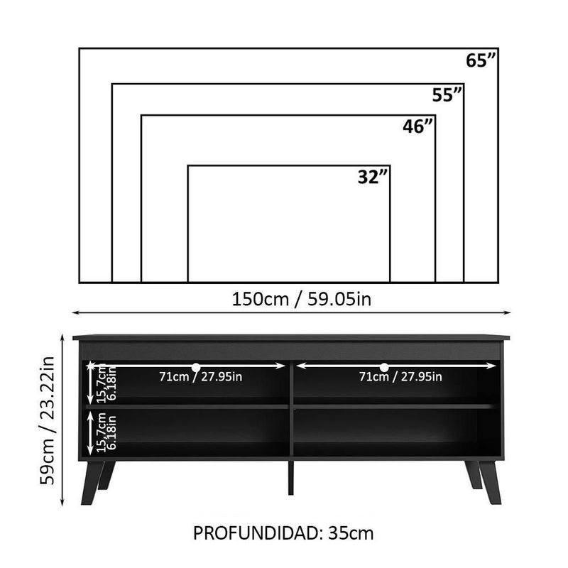 Mueble mesa para tv rack madesa 4 espacios hasta 65 negro 05