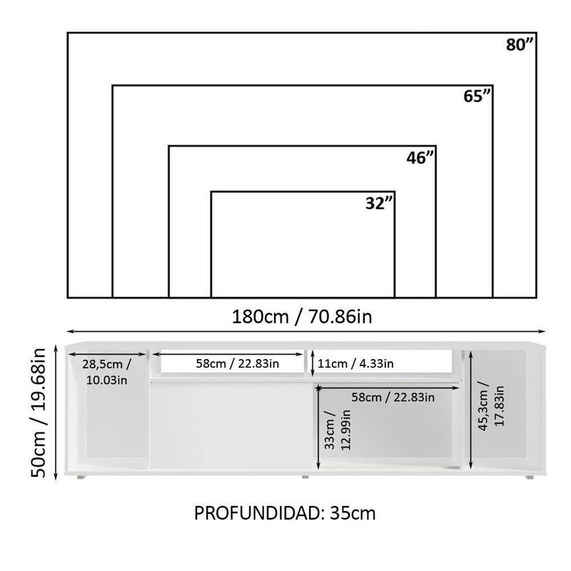 Mueble mesa para tv rack madesa 5 espacios hasta 65 blanco 2