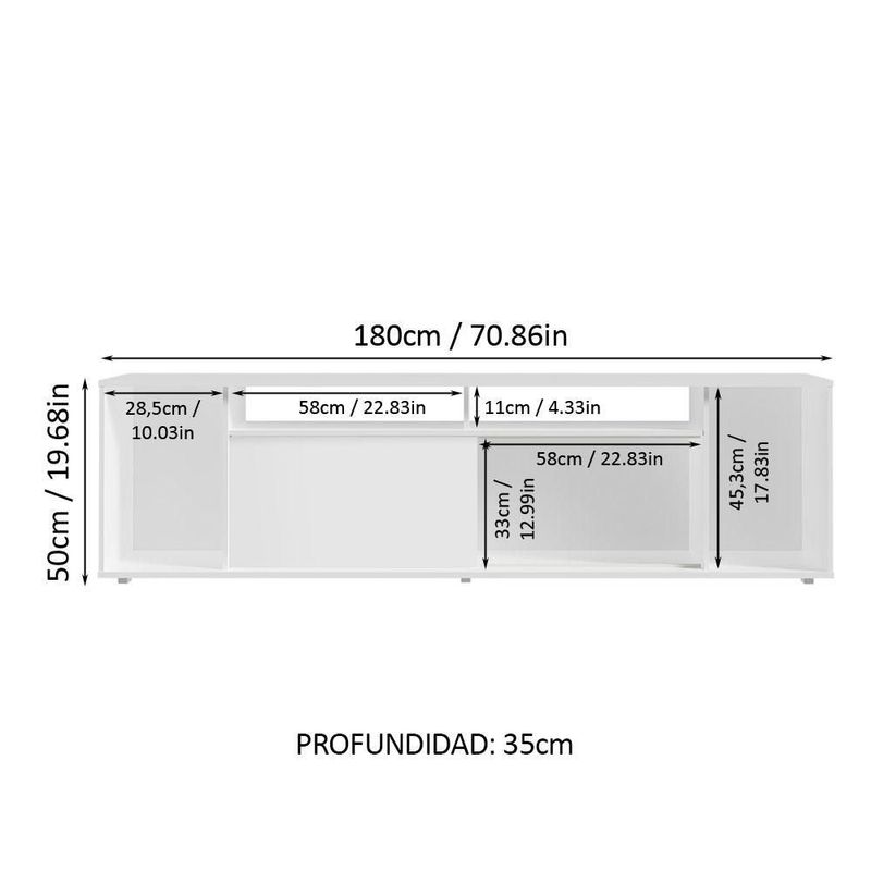 Mueble mesa para tv rack madesa 5 espacios hasta 65 blanco 2