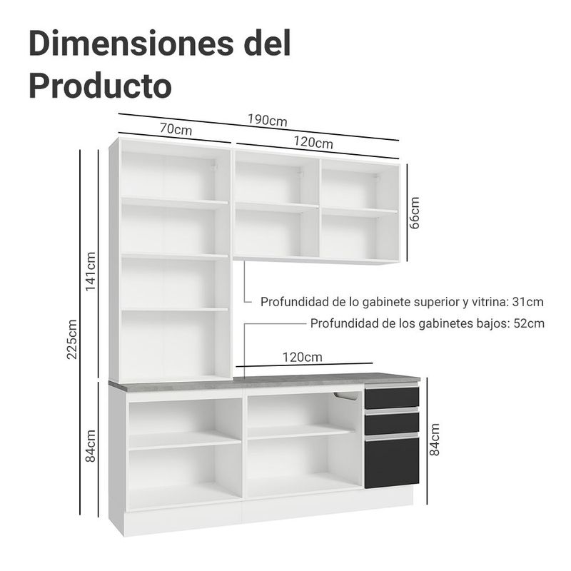 Cocina integral completa armario de vidrio madesa glamy bn 6