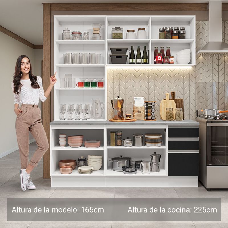 Cocina integral completa armario de vidrio madesa glamy bn 6