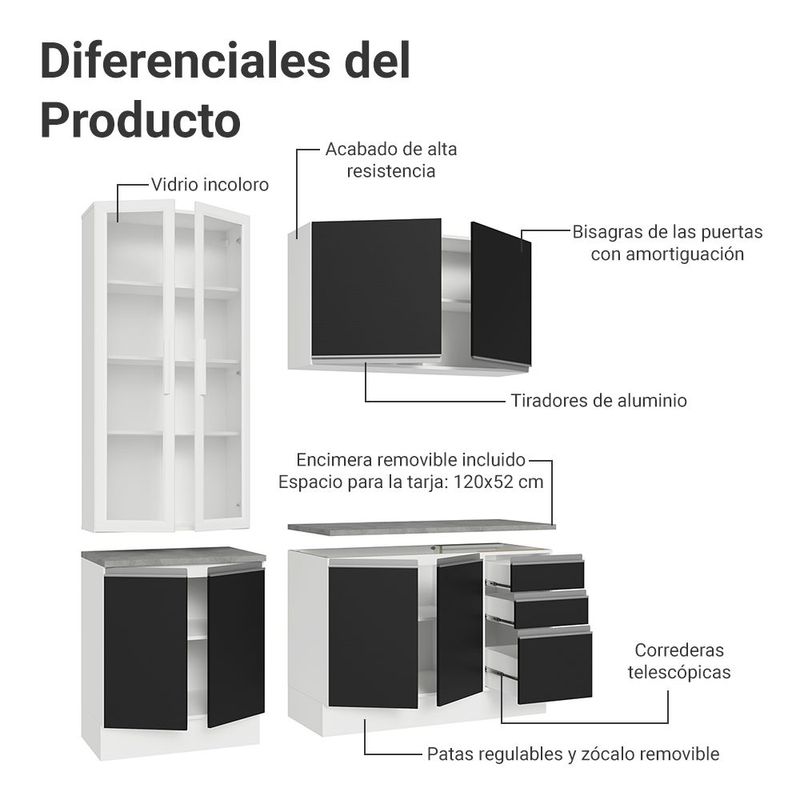 Cocina integral completa armario de vidrio madesa glamy bn 6