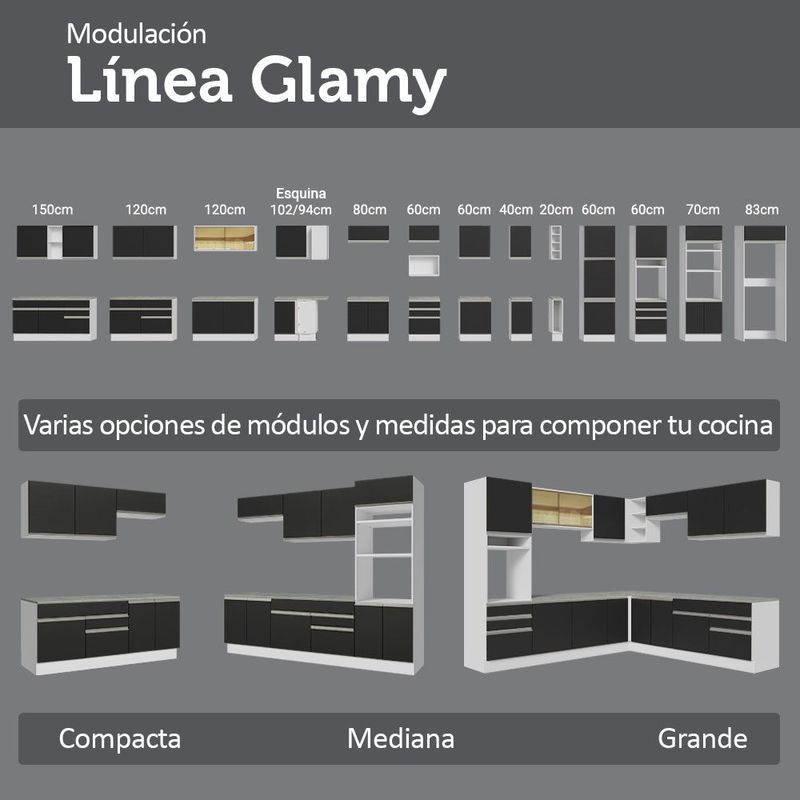 Cocina integral completa armario de vidrio madesa glamy bn 6