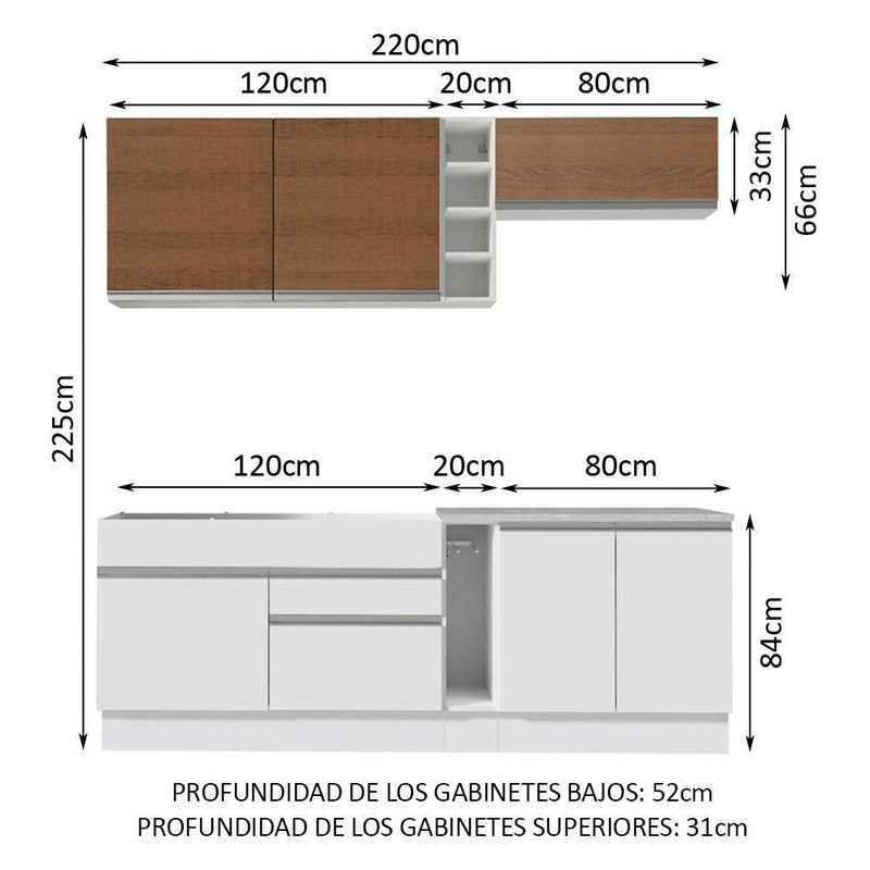 Cocina integral completa modular madesa glamy 220cm bm 01