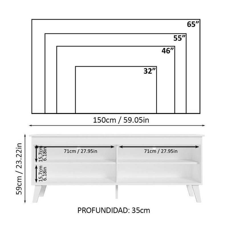 Mueble mesa para tv rack madesa 4 espacios hasta 55 blanco 2