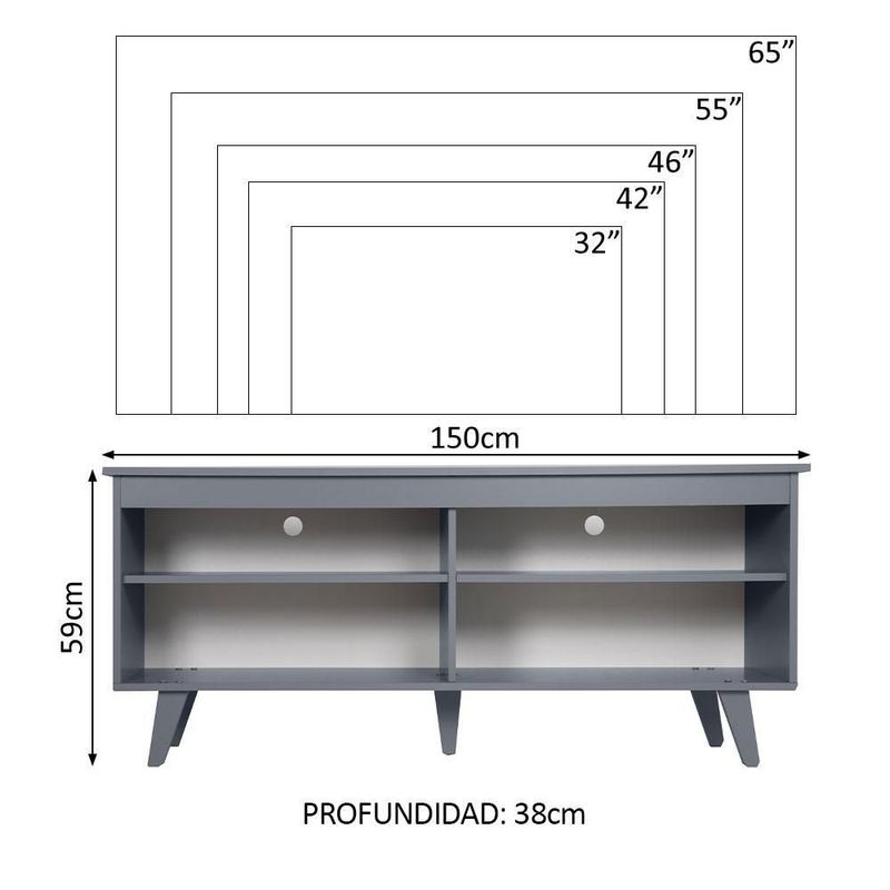 Mueble mesa para tv rack madesa 4 espacios hasta 65 gris 03