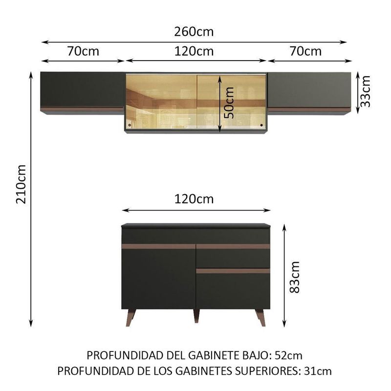 Cocina integral completa modular madesa reims 260cm negro 08