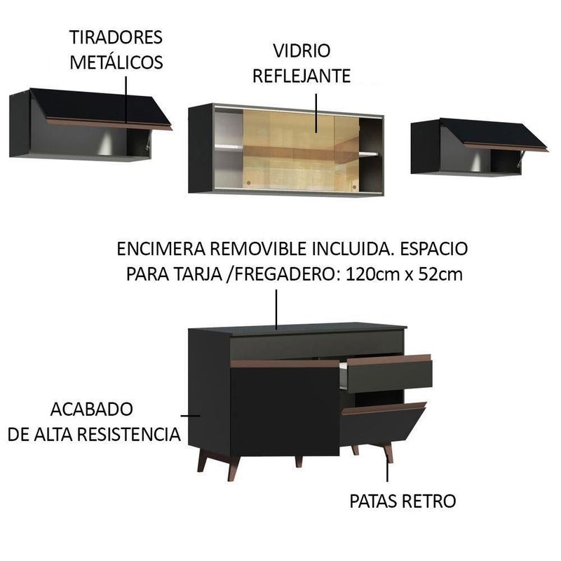 Cocina integral completa modular madesa reims 260cm negro 08