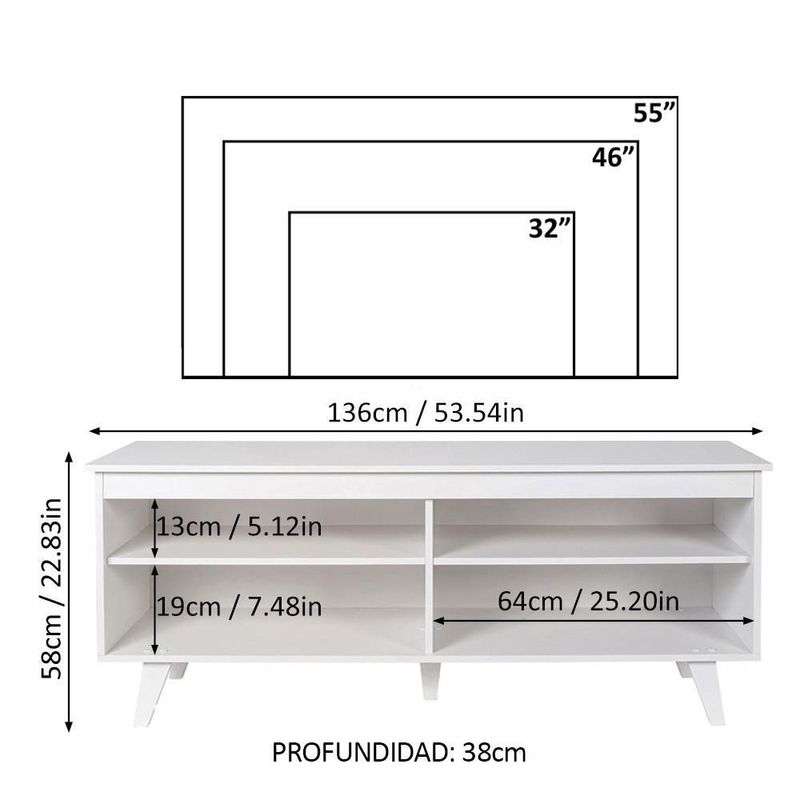 Mueble mesa para tv rack madesa 4 espacios hasta 65 blanco 1