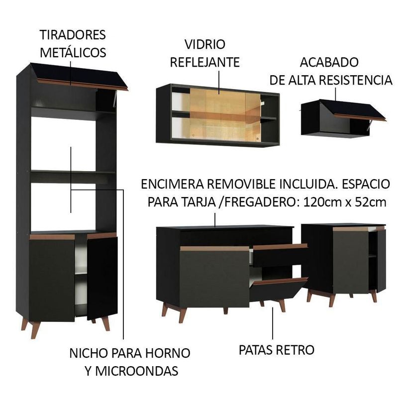 Cocina integral completa modular madesa reims 260cm negro 02