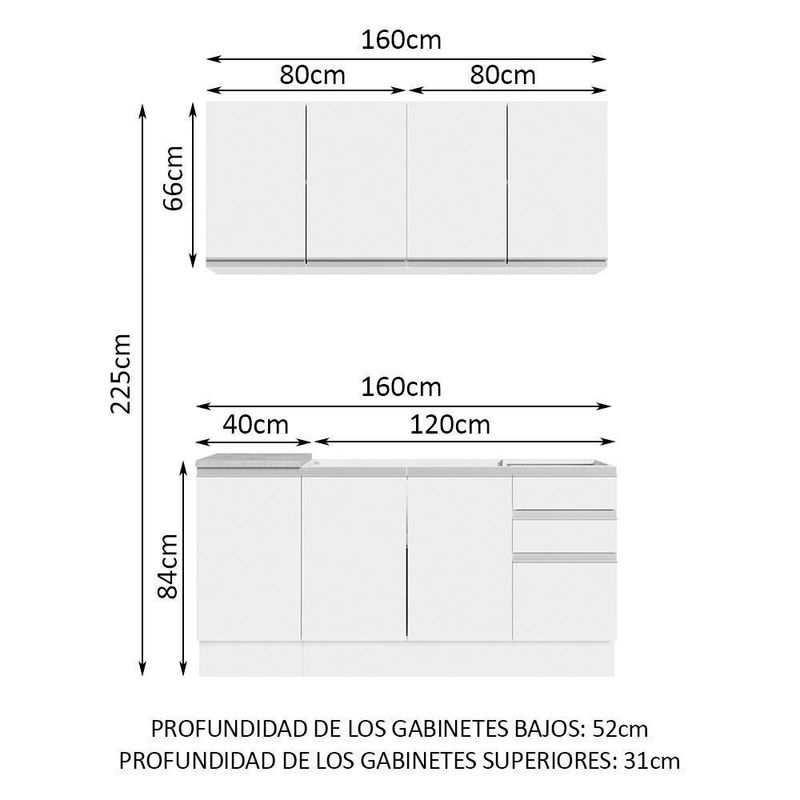 Cocina integral completa modular madesa glamy 160cm bb 02