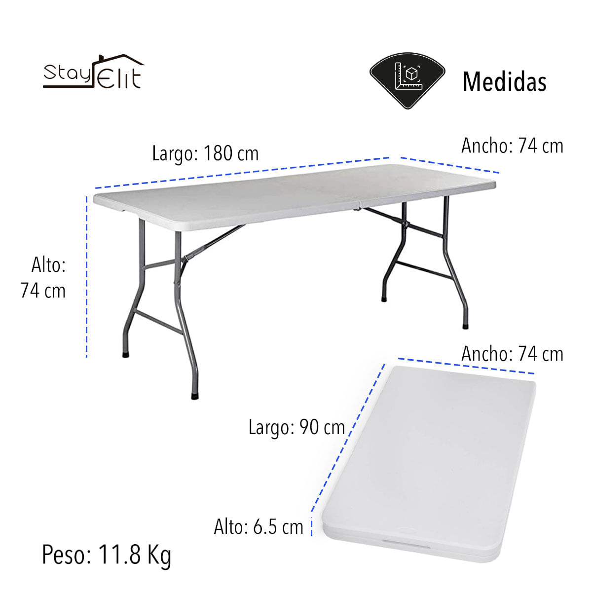 Mesa plegable blanca 1.80 mts