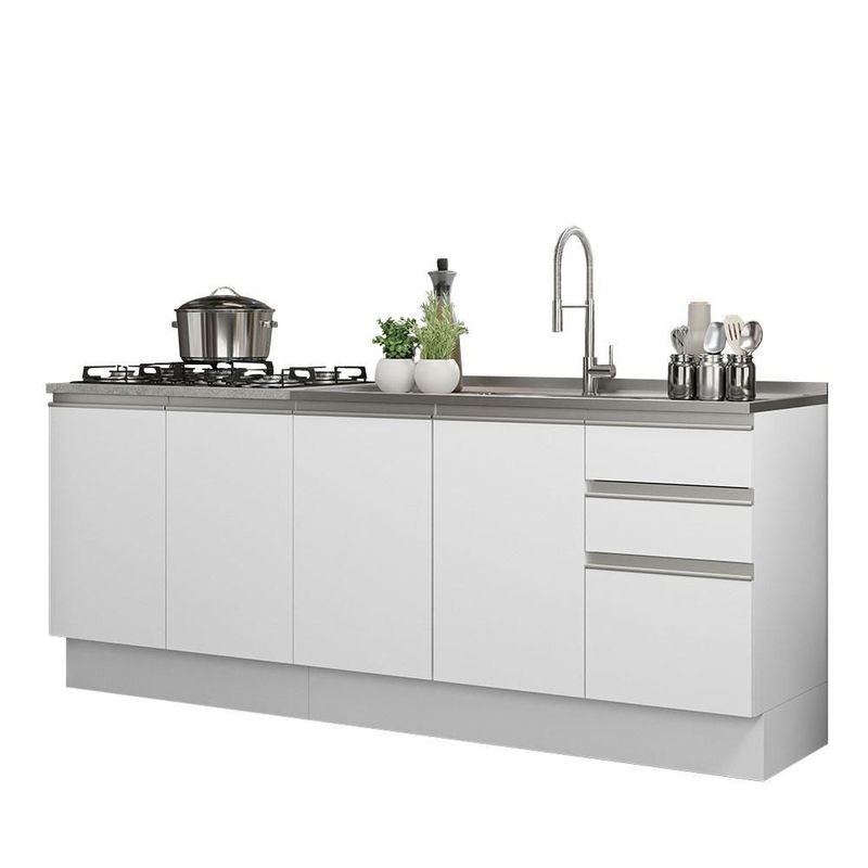 Mueble de cocina 200cm con tarja glamy blanco 01
