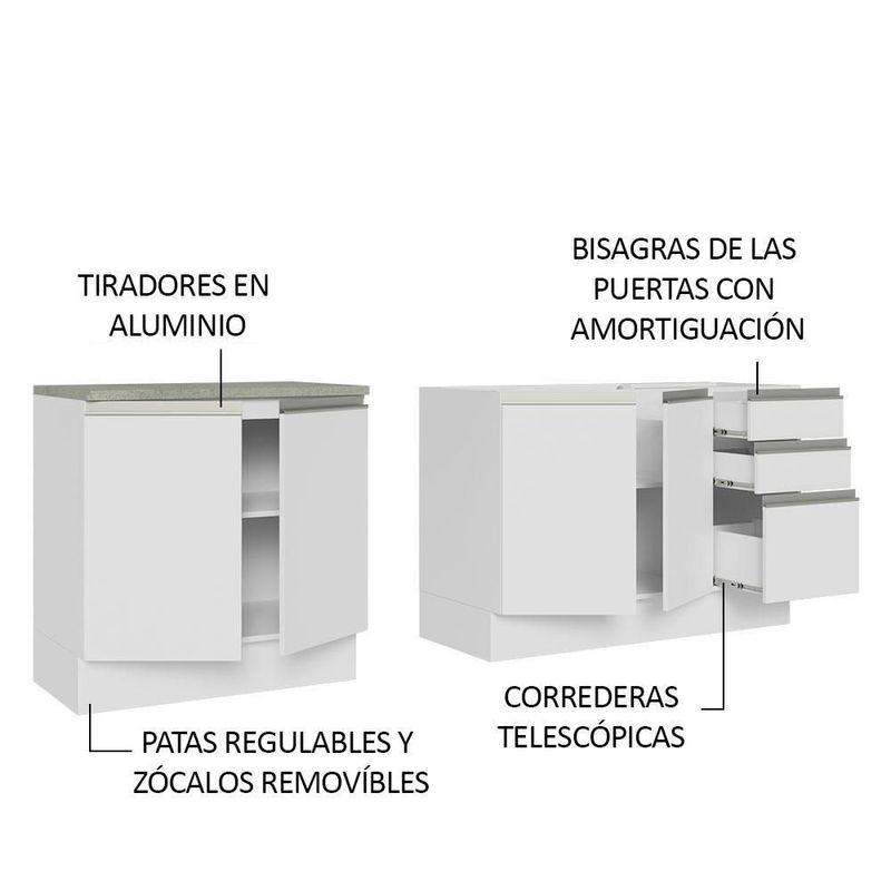 Mueble de cocina 200cm con tarja glamy blanco 01