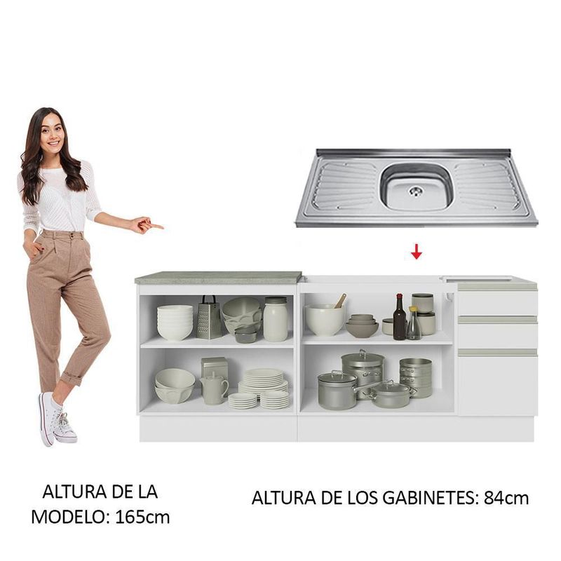 Mueble de cocina 200cm con tarja glamy blanco 01