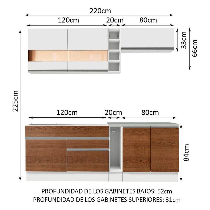 Cocina integral completa modular madesa glamy 220cm bm 06