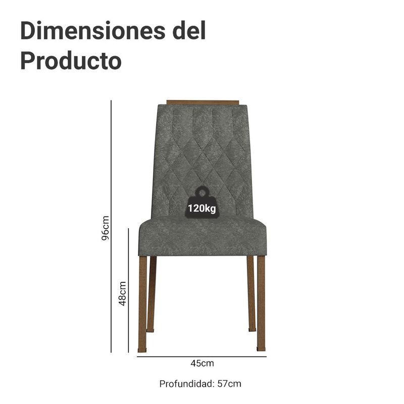 Kit 2 sillas de comedor 4256 madesa con detalle amaderado 04