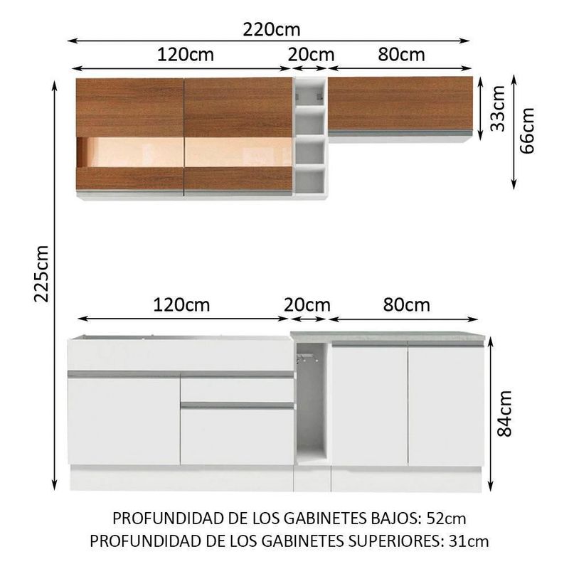 Cocina integral completa modular madesa glamy 220cm bm 02