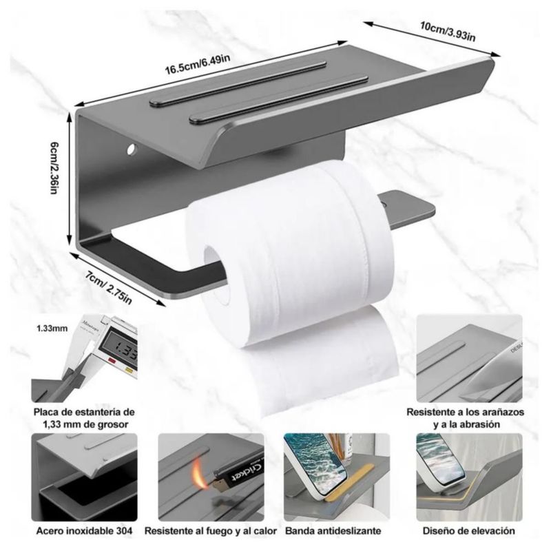 Porta-rollo De Acero Inoxidable Soporte De Papel Gris