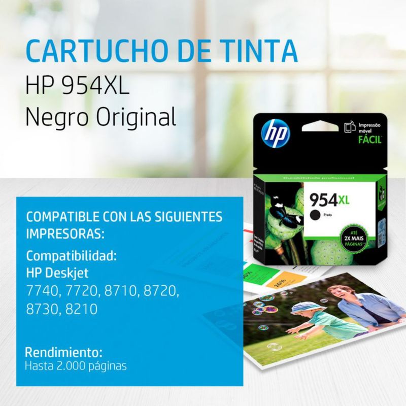 HP 954XL Black Ink Cartridge – Rendimiento 2000 páginas