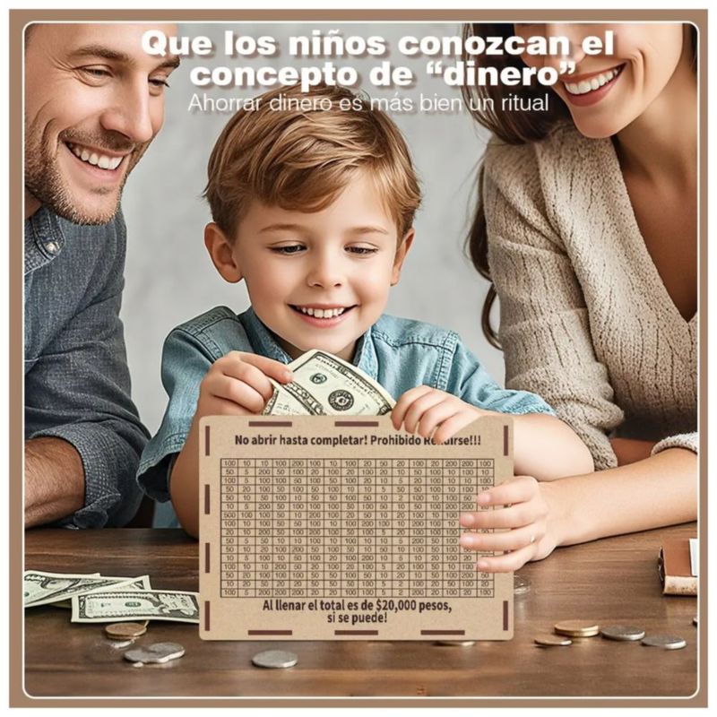 Alcancía Caja De Ahorro Reto Objetivo Dinero +pluma, Color Café