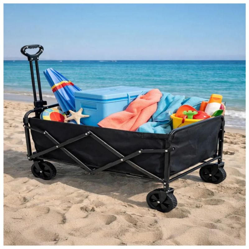 Carrito Vagón Plegable Portátil Multiusos 120 Kg, Color Negro