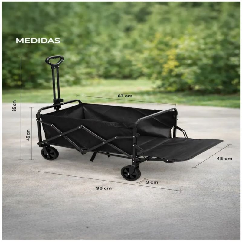 Carrito Vagón Plegable Portátil Multiusos 120 Kg, Color Negro