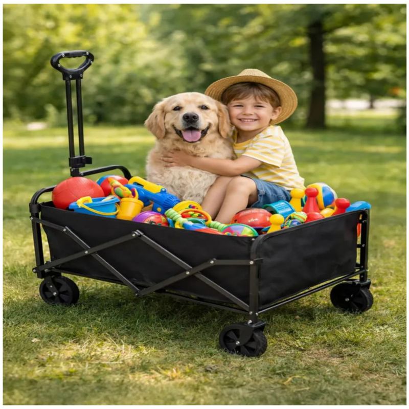 Carrito Vagón Plegable Portátil Multiusos 120 Kg, Color Negro