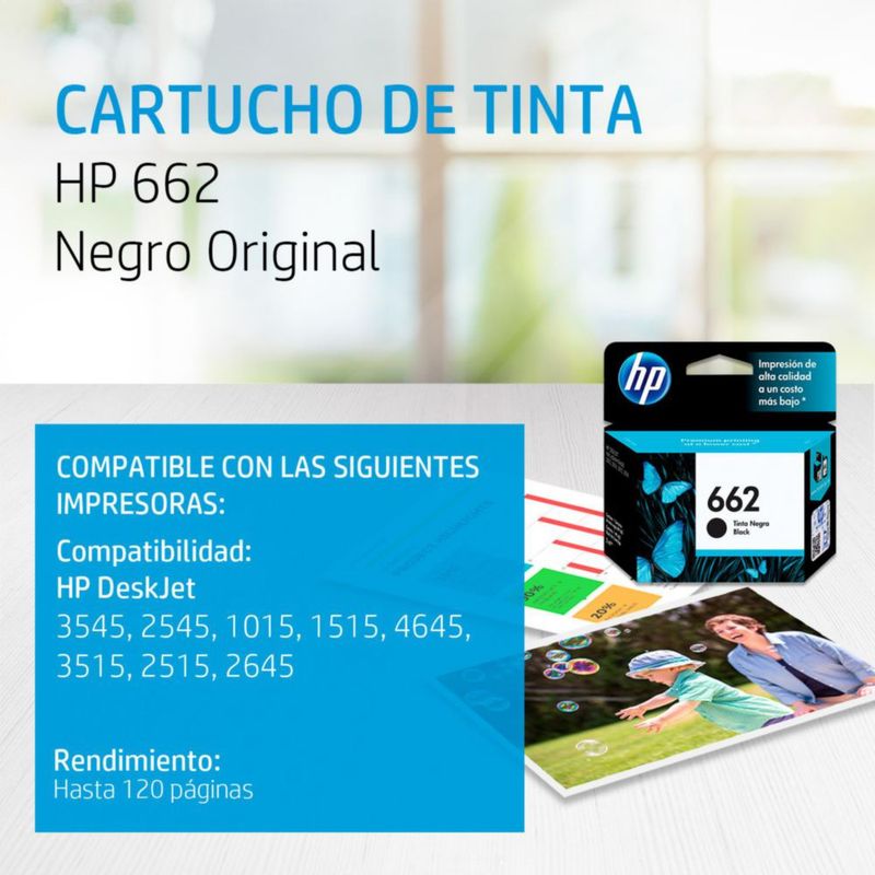 HP 662 Black Ink Cartridge – 120 páginas