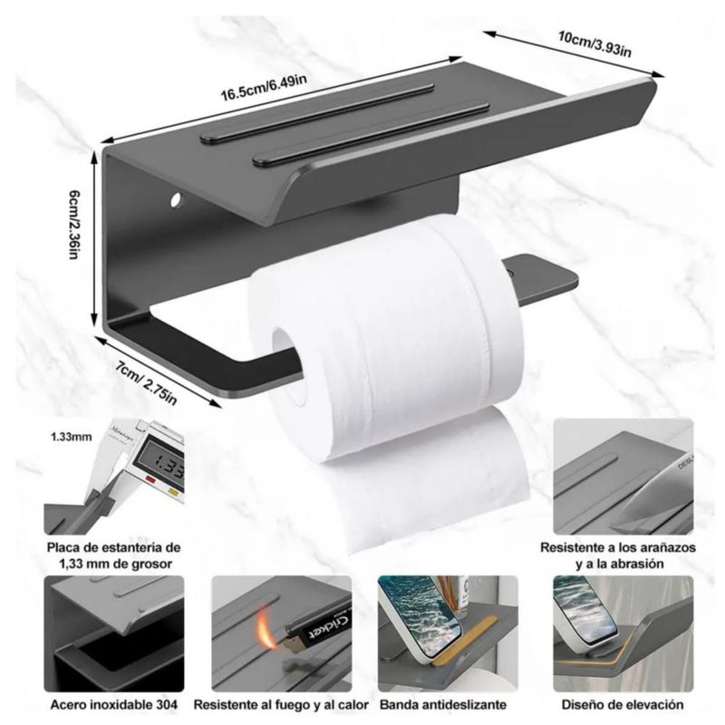 Porta-rollo De Acero Inoxidable Soporte De Papel Negro