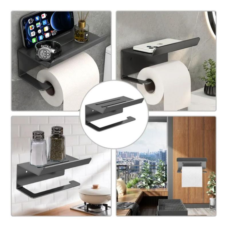 Porta-rollo De Acero Inoxidable Soporte De Papel Negro
