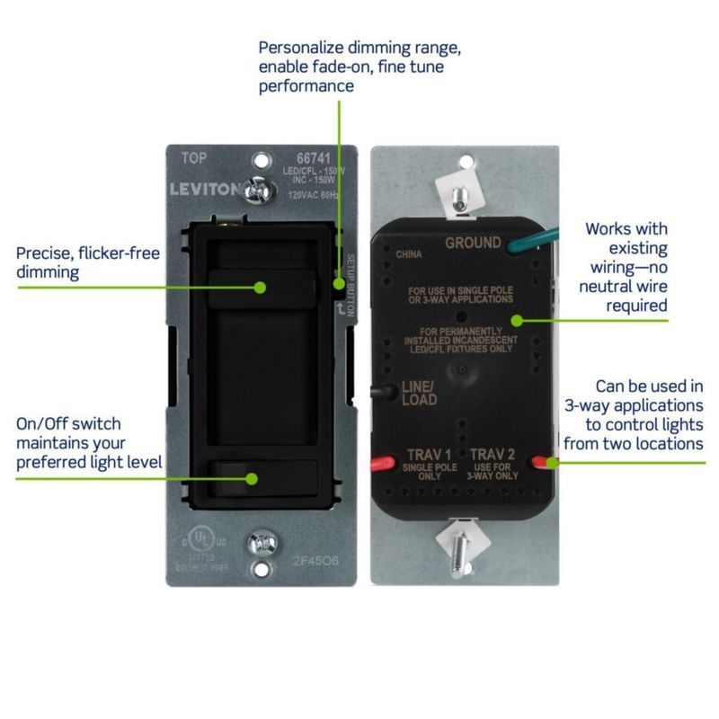 Regulador de luz Leviton 66741-E negro 120V