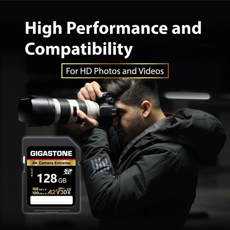 Tarjeta SD GIGASTONE 128 GB UHS‑I A2 V30 U3 170 MB/s