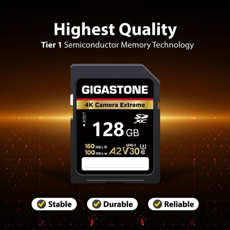 Tarjeta SD GIGASTONE 128 GB UHS‑I A2 V30 U3 170 MB/s