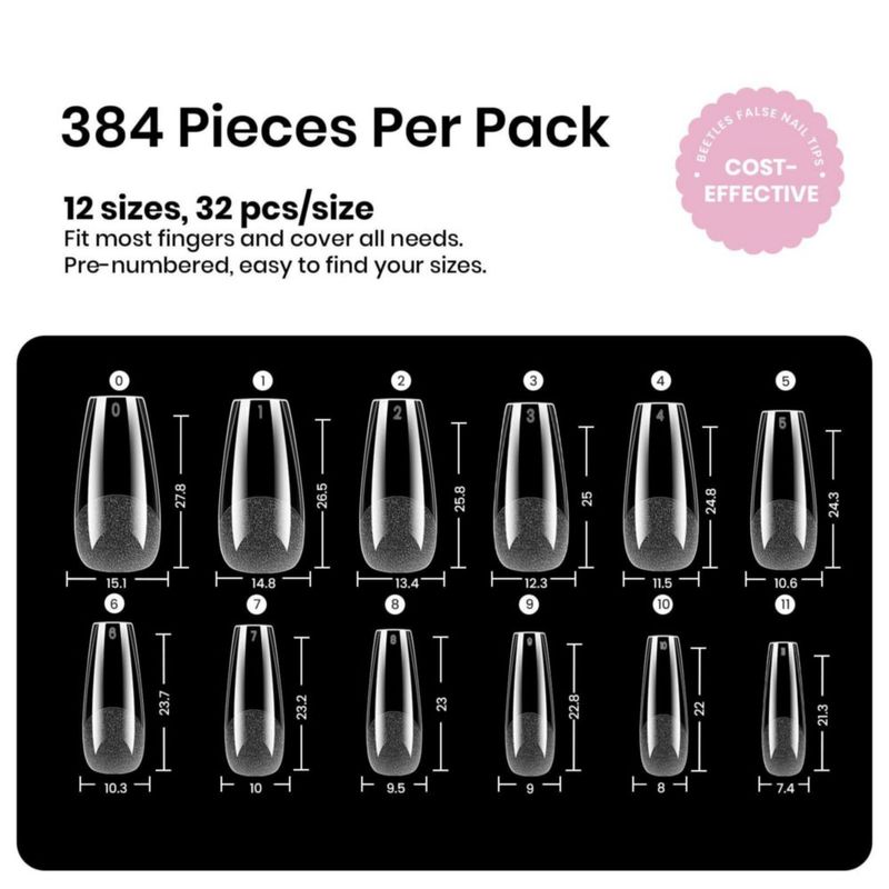 Tips de uñas Beetles Gel 384 piezas Coffin mediano 12 tamaños
