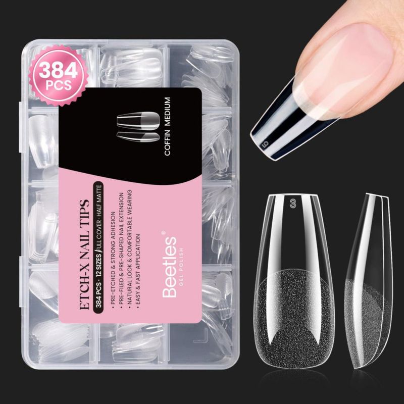 Tips de uñas Beetles Gel 384 piezas Coffin mediano 12 tamaños