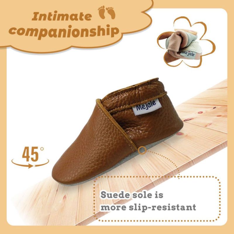 Zapatos de bebé Mejale de cuero 12 cm marrón antideslizantes