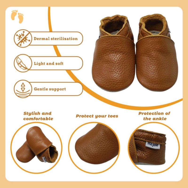 Zapatos de bebé Mejale de cuero 12 cm marrón antideslizantes