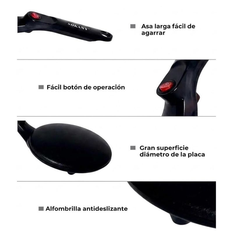 Crepera eléctrica IQ Tech SK-5208 650W con superficie antiadherente de 20 cm.