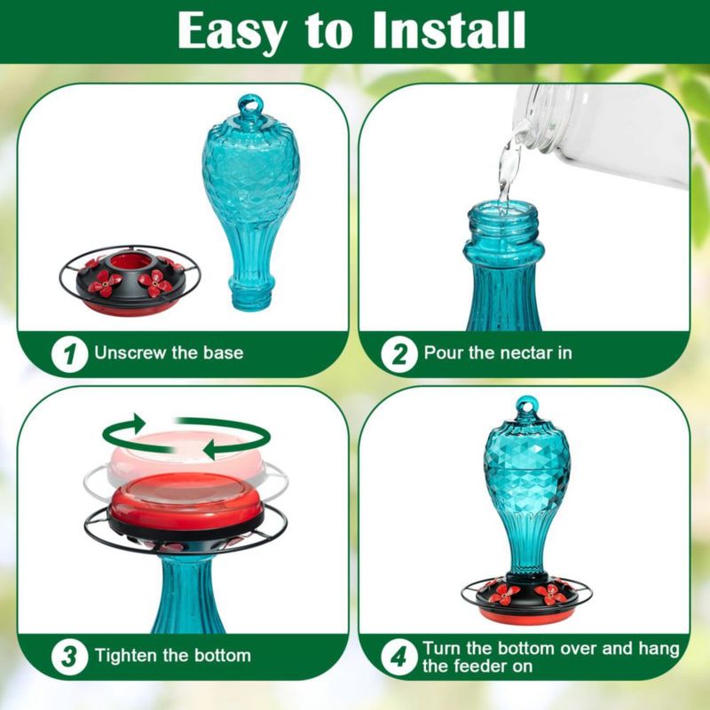 Alimentador para colibríes Jarkyfine 591 ml azul soplado a mano