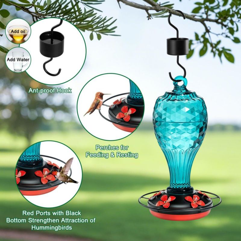 Alimentador para colibríes Jarkyfine 591 ml azul soplado a mano
