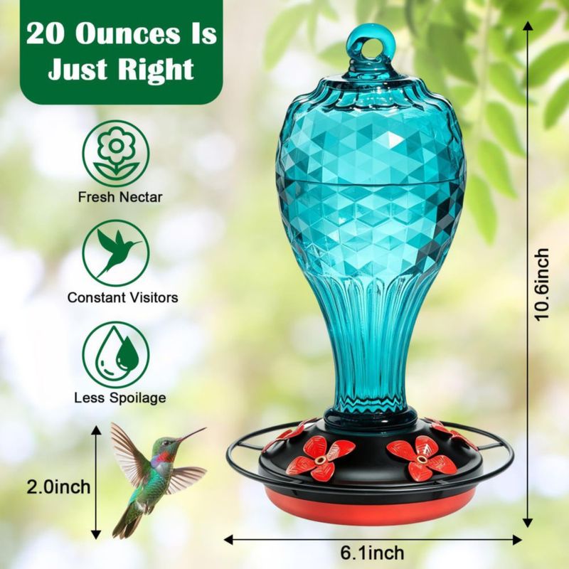 Alimentador para colibríes Jarkyfine 591 ml azul soplado a mano